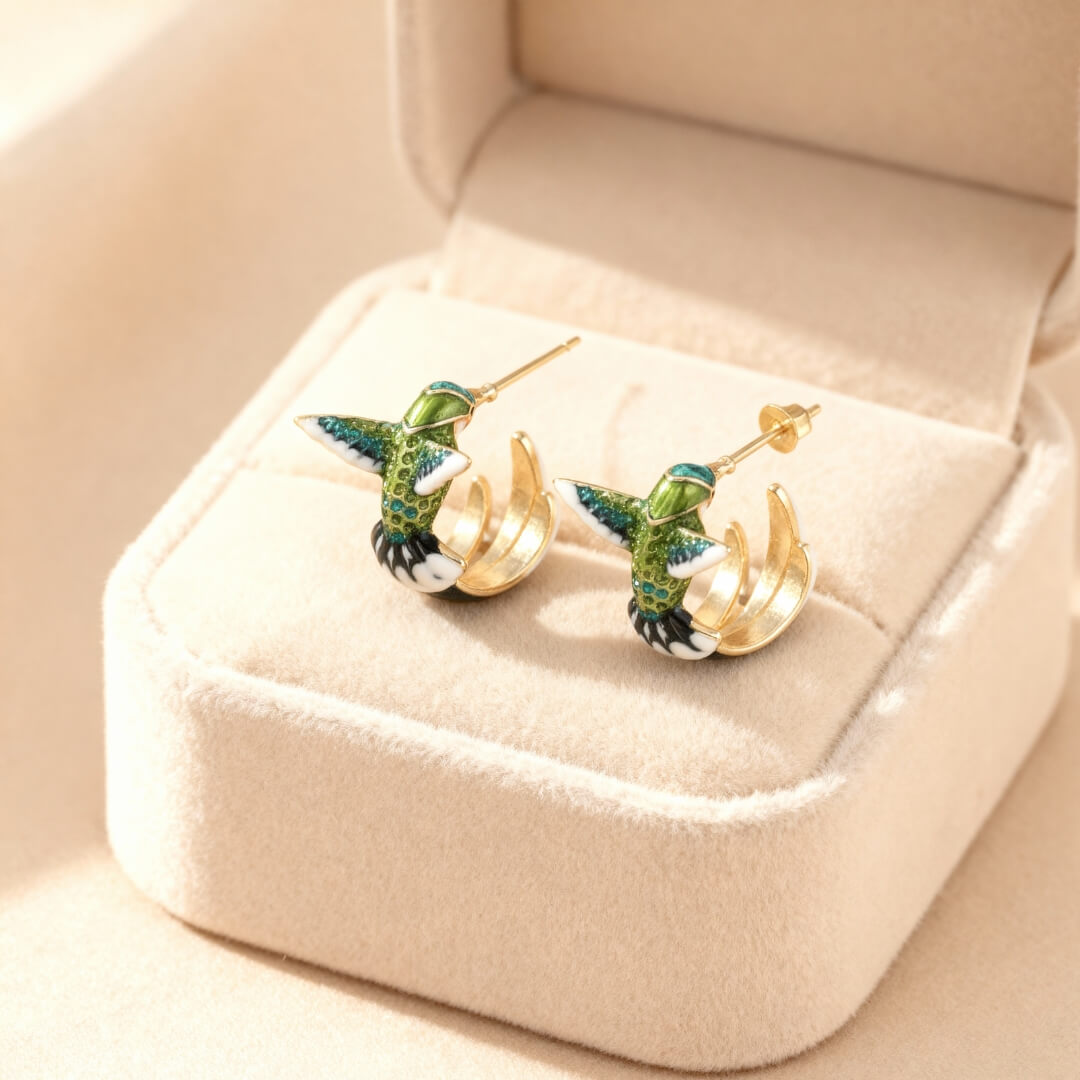 Enamel Hummingbird Statement Earrings Susan Rose Jewelry