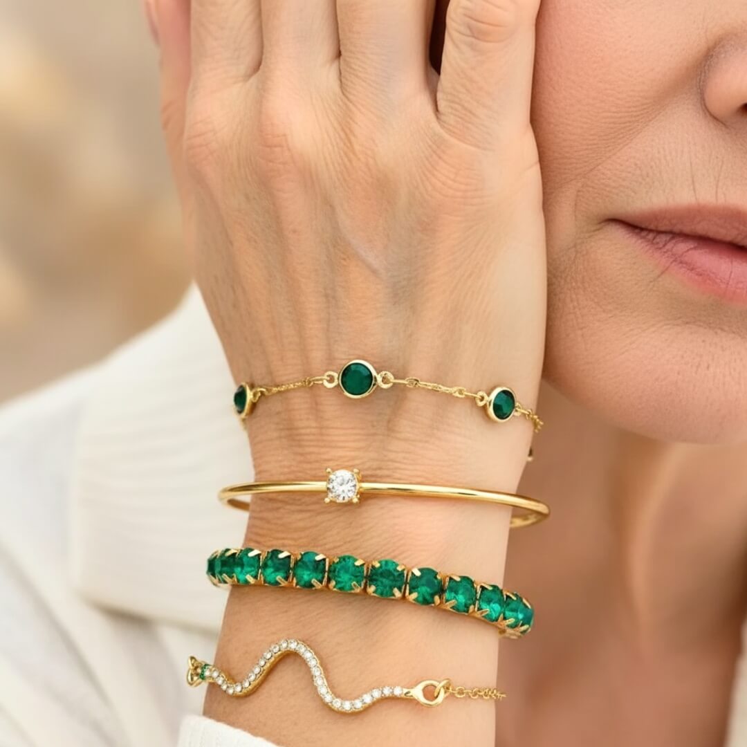 Gold Emerald Stackable Bracelet Set Susan Rose Jewelry