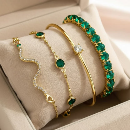 Gold Emerald Stackable Bracelet Set Susan Rose Jewelry