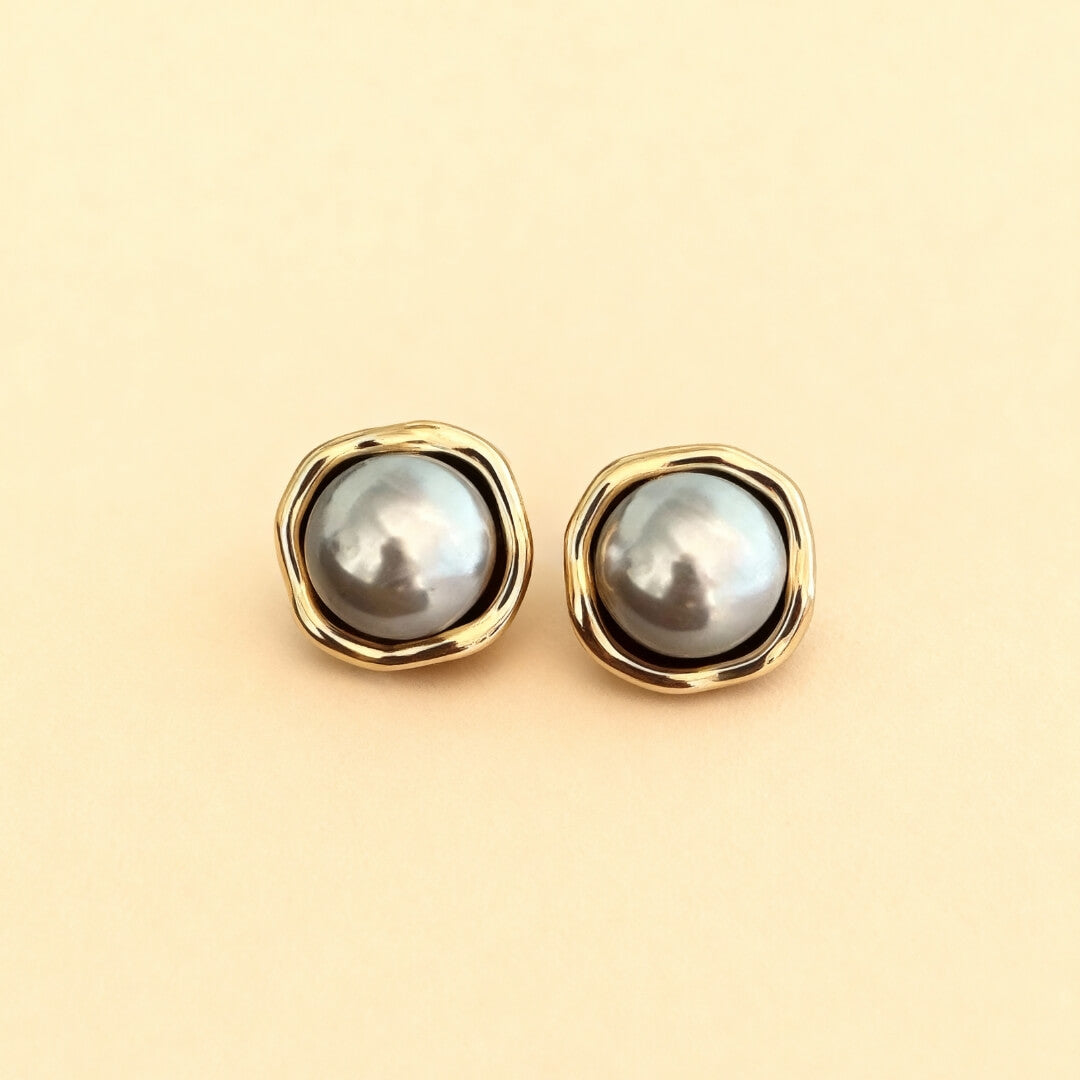 Gold Framed Pearl Stud Earrings Susan Rose Jewelry