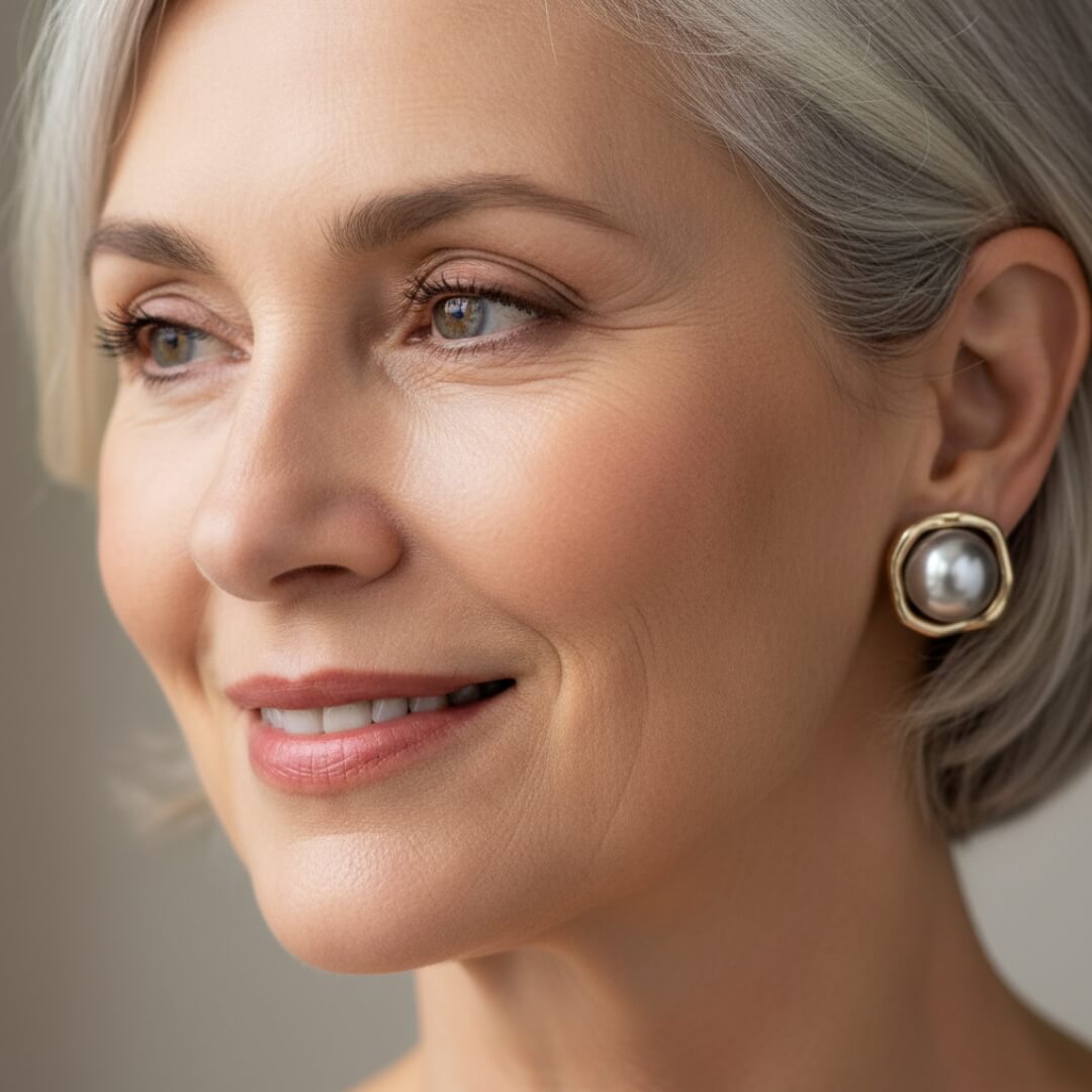 Gold Framed Pearl Stud Earrings Susan Rose Jewelry