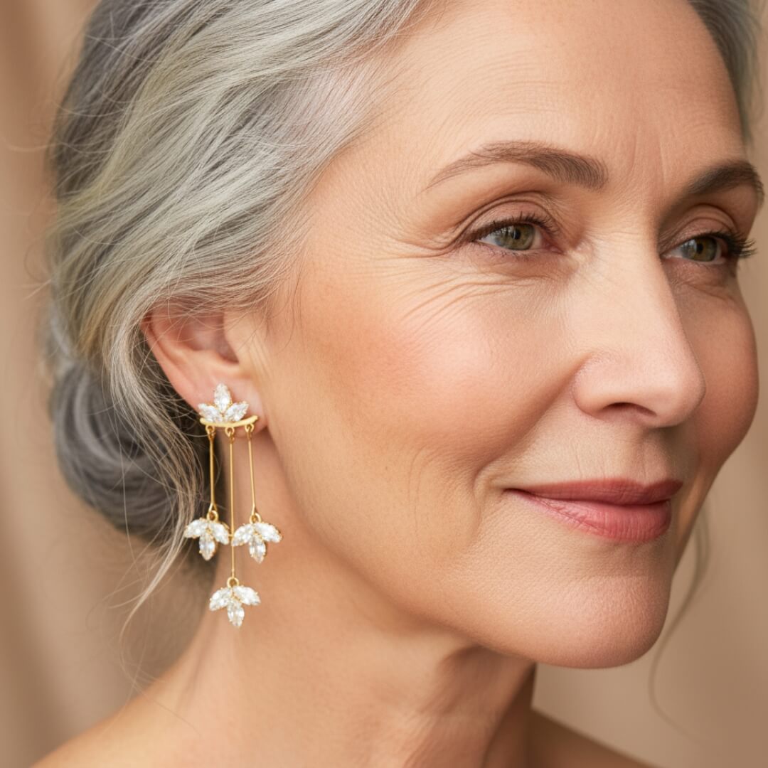 Gold Leaf Crystal Drop Earrings Susan Rose Jewelry