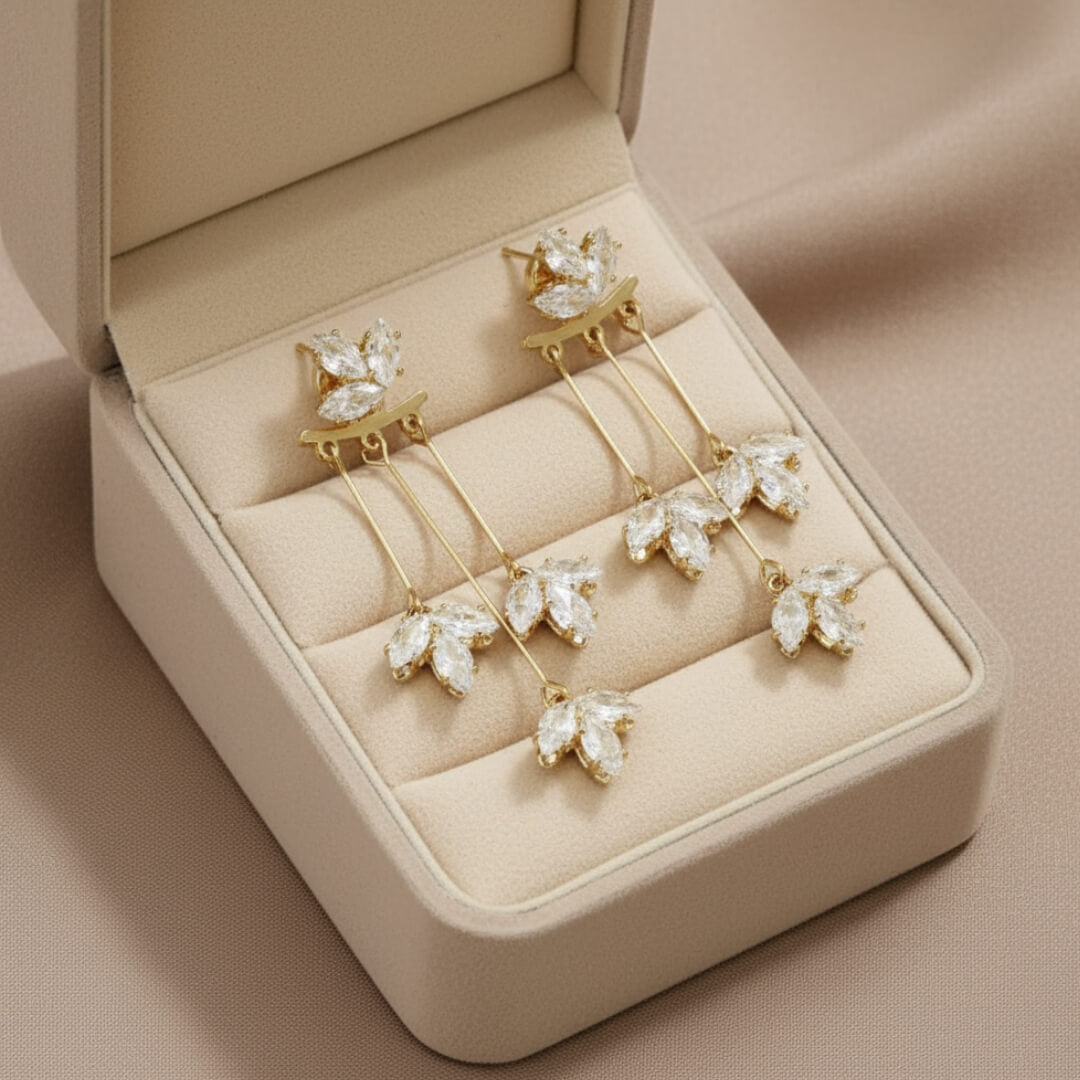 Gold Leaf Crystal Drop Earrings Susan Rose Jewelry