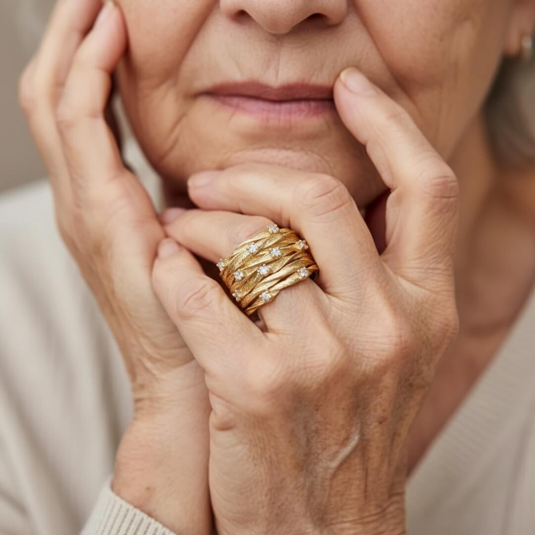 Gold Leaf Wide Band Ring Susan Rose Jewelry