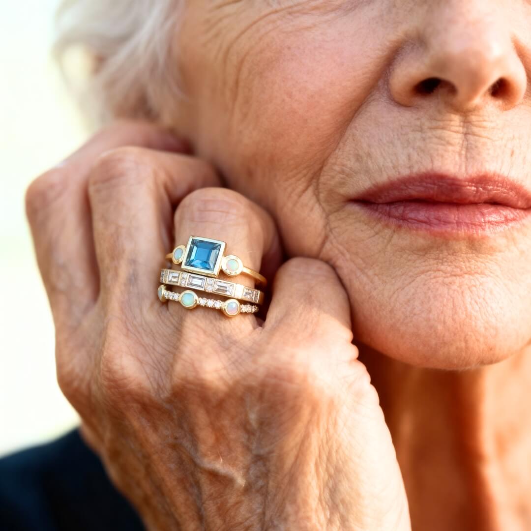 Gold Opal Blue Stacking Rings Susan Rose Jewelry