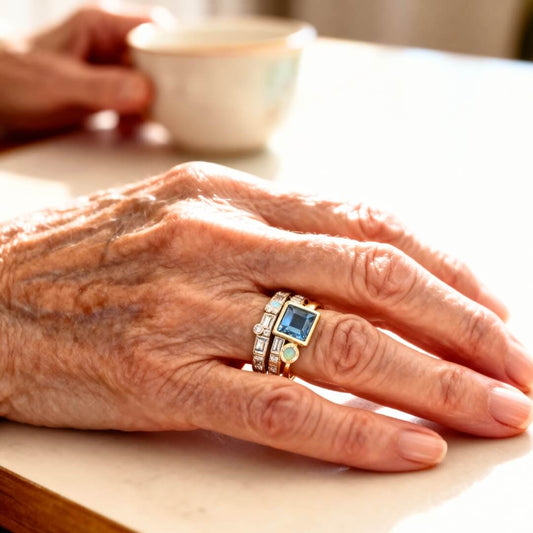 Gold Opal Blue Stacking Rings Susan Rose Jewelry