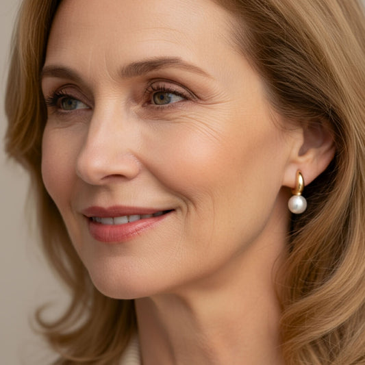 Gold Pearl Teardrop Stud Earrings Susan Rose Jewelry