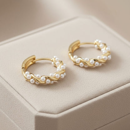 Gold Pearl Twisted Hoop Earrings Susan Rose Jewelry