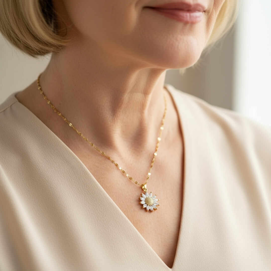 Gold Sunflower Crystal Pendant Necklace Susan Rose Jewelry