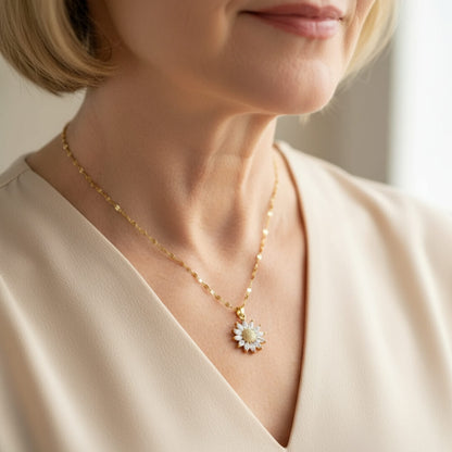 Gold Sunflower Crystal Pendant Necklace Susan Rose Jewelry