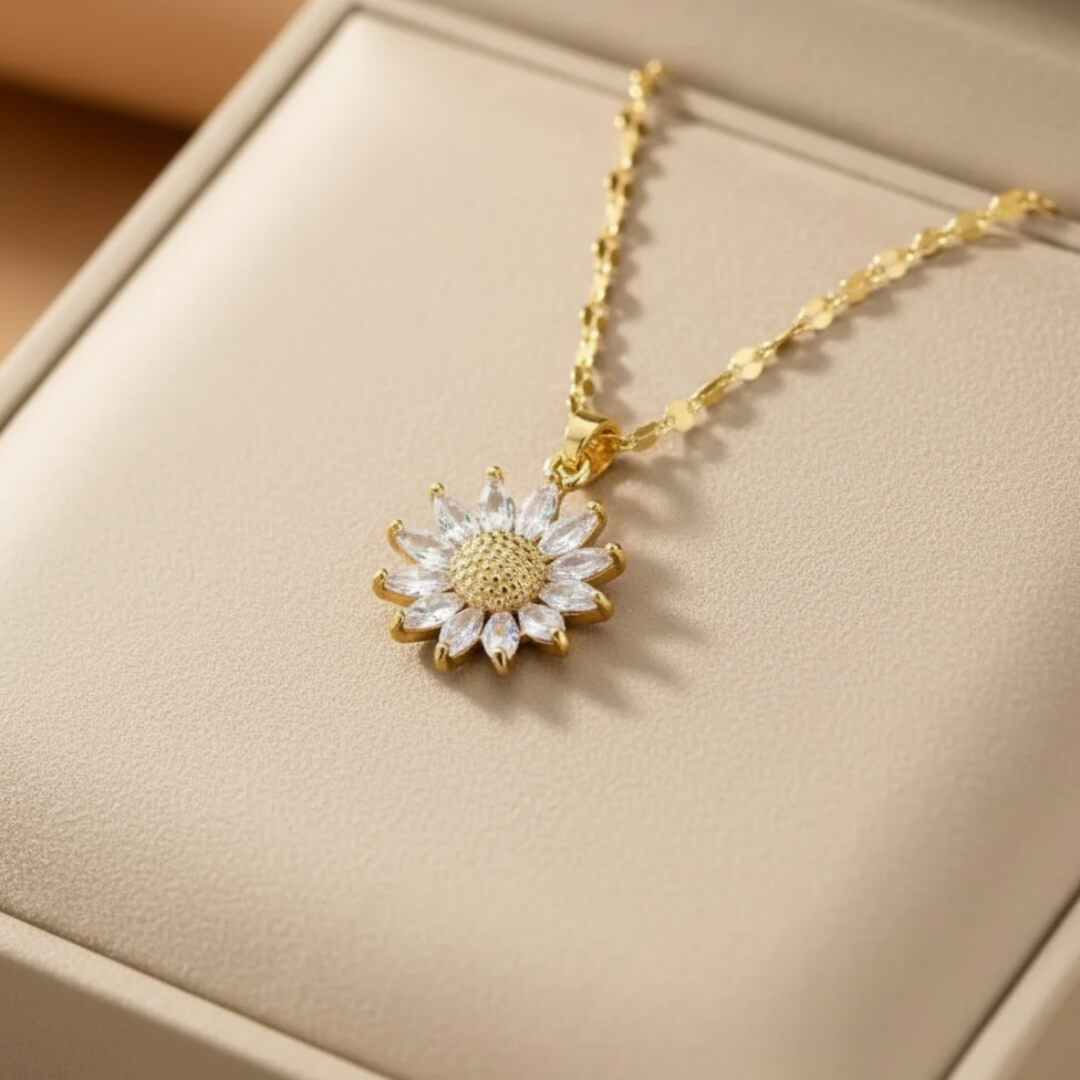 Gold Sunflower Crystal Pendant Necklace Susan Rose Jewelry