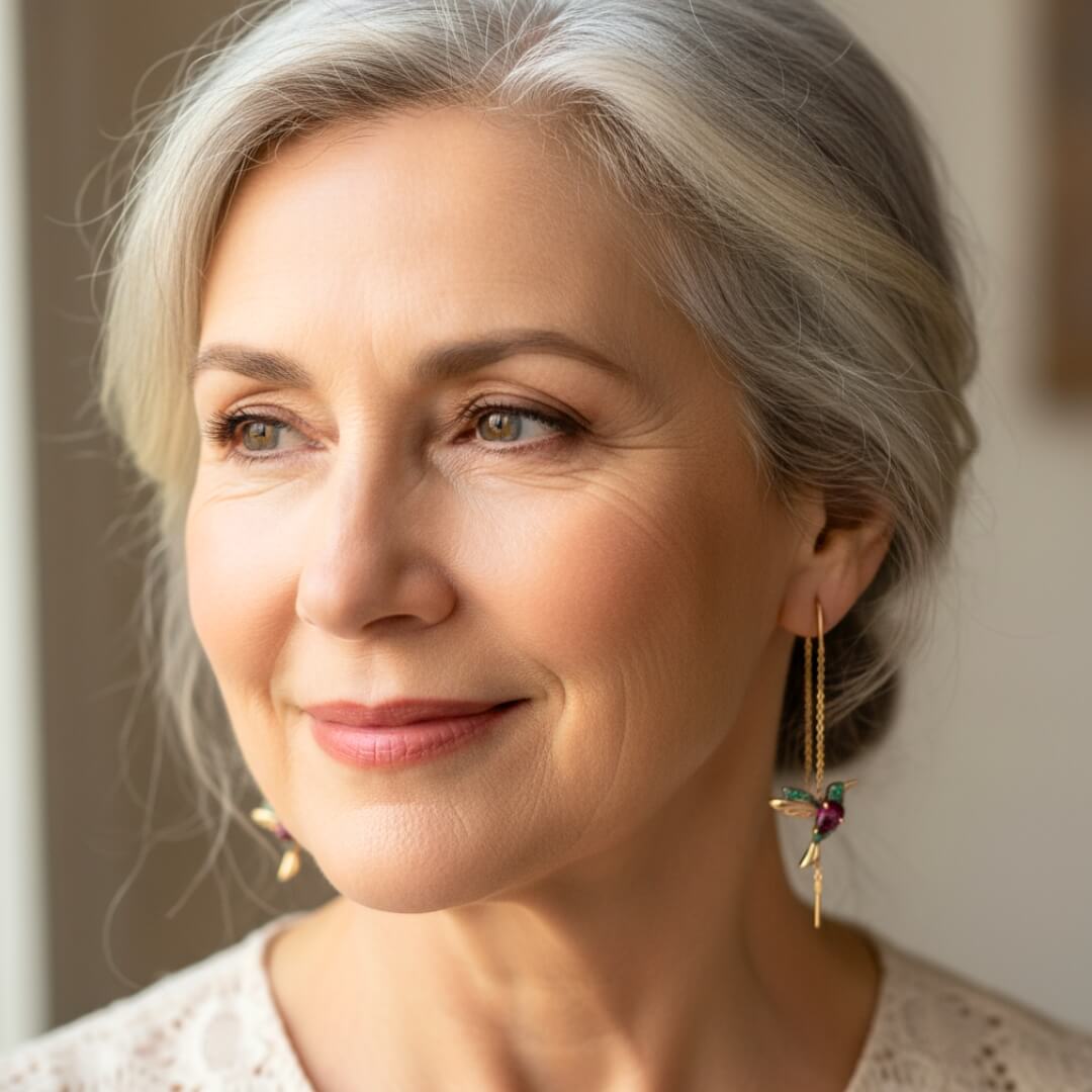 Hummingbird Threader Drop Earrings Gold Susan Rose Jewelry