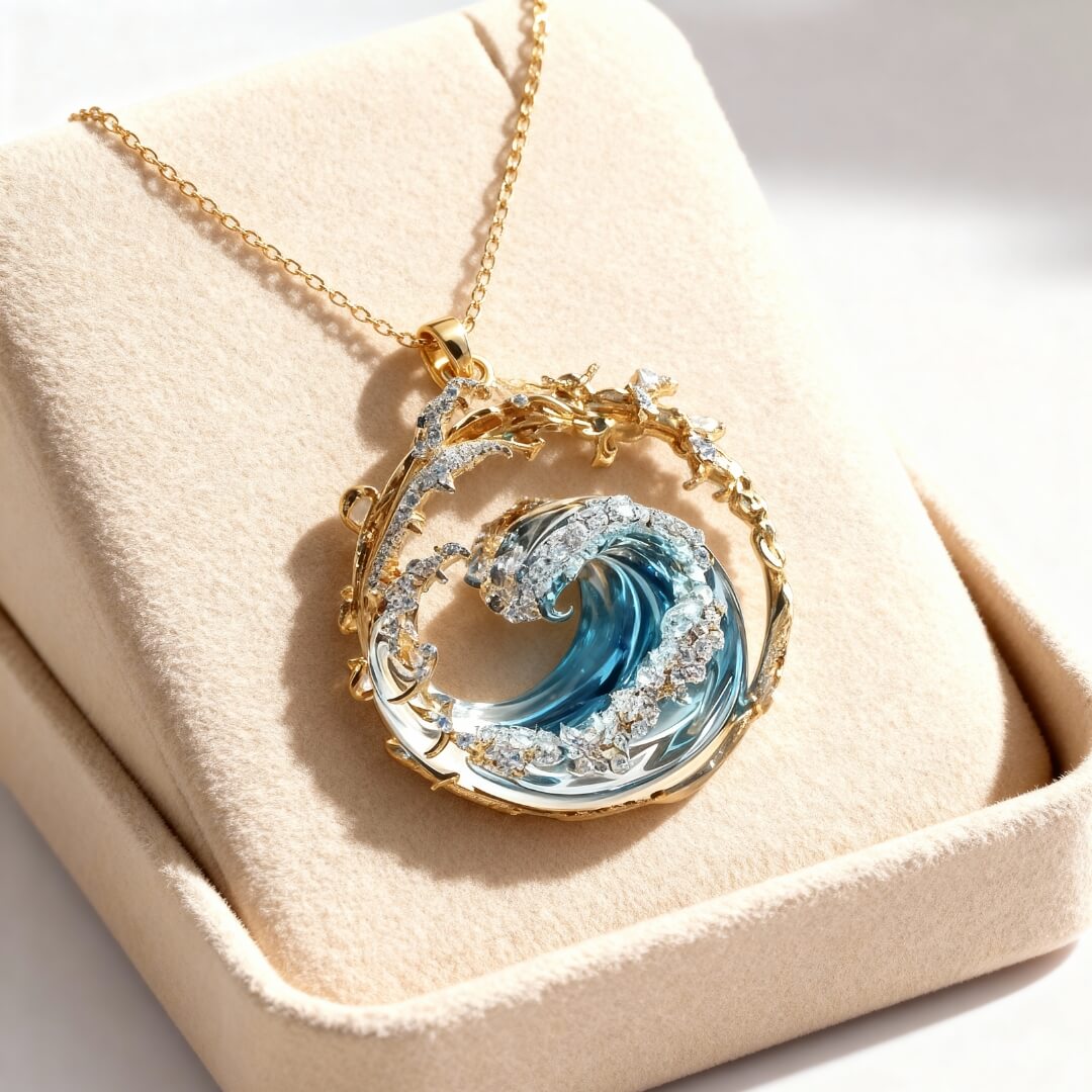 Ocean Wave Crystal Pendant Necklace Susan Rose Jewelry