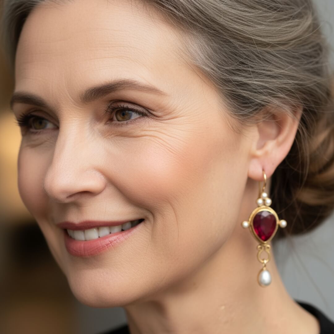 Ruby Pearl Gold Drop Earrings Susan Rose Jewelry