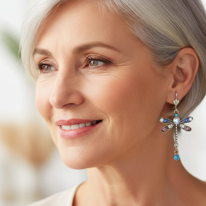 Silver Colorful Dragonfly Dangle Earrings Susan Rose Jewelry