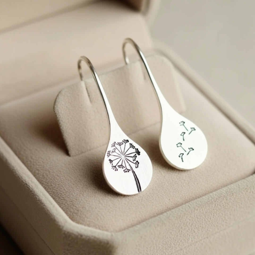 Silver Dandelion Drop Hook Earrings Susan Rose Jewelry