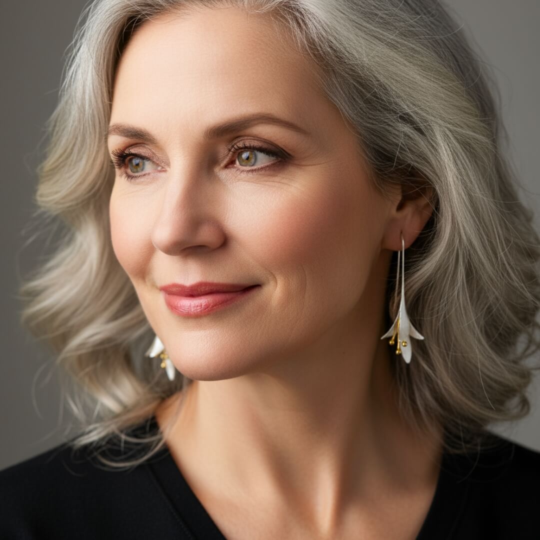 Silver Gold Floral Drop Earrings Susan Rose Jewelry