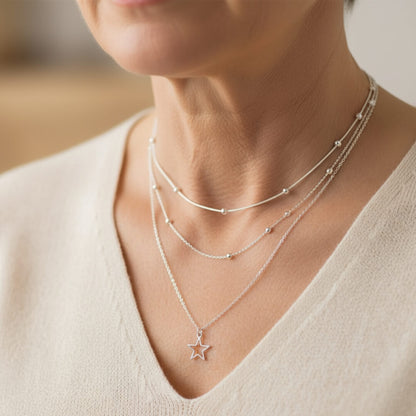 Silver Layered Star Choker Necklace Susan Rose Jewelry