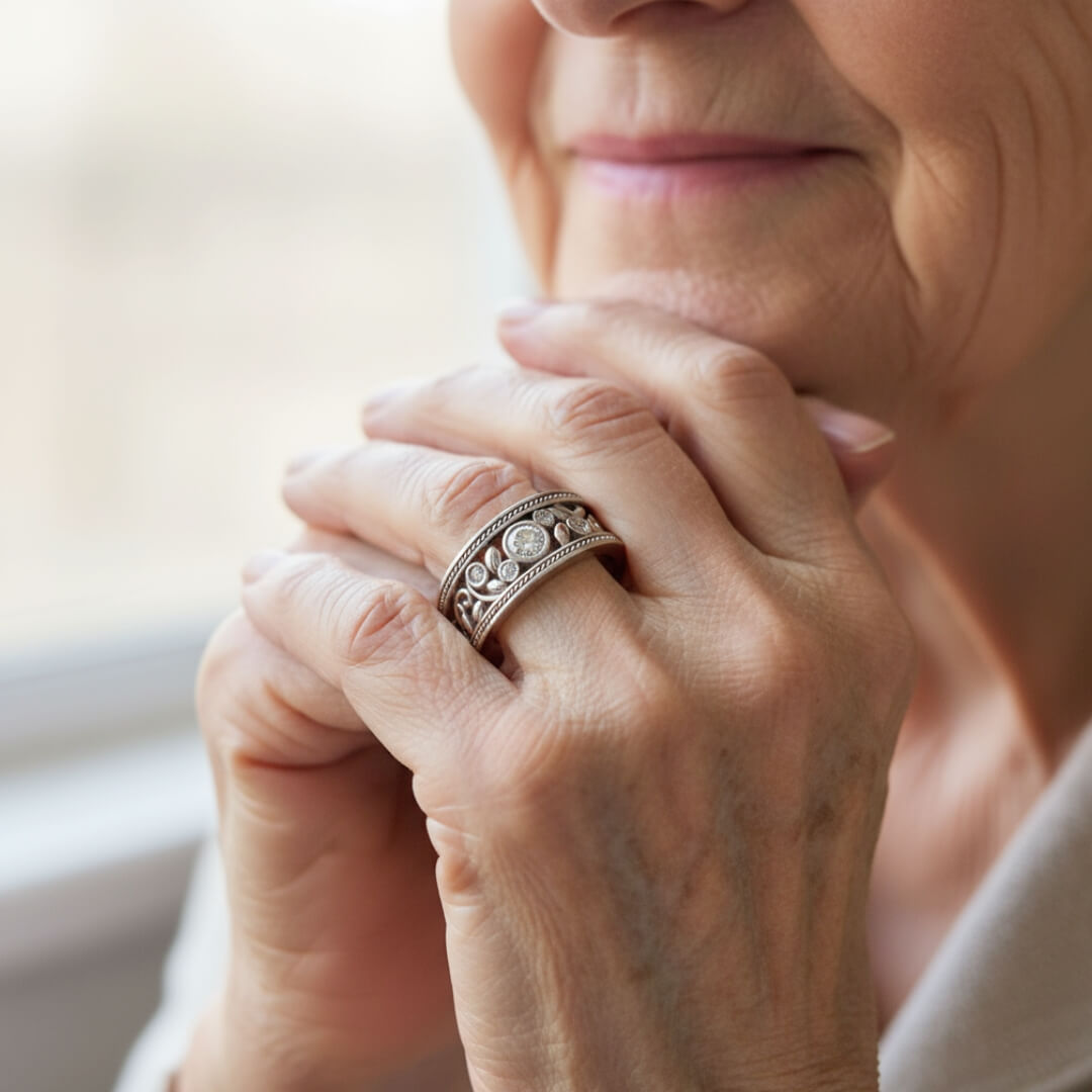 Vintage Leaf Silver Band Ring Susan Rose Jewelry