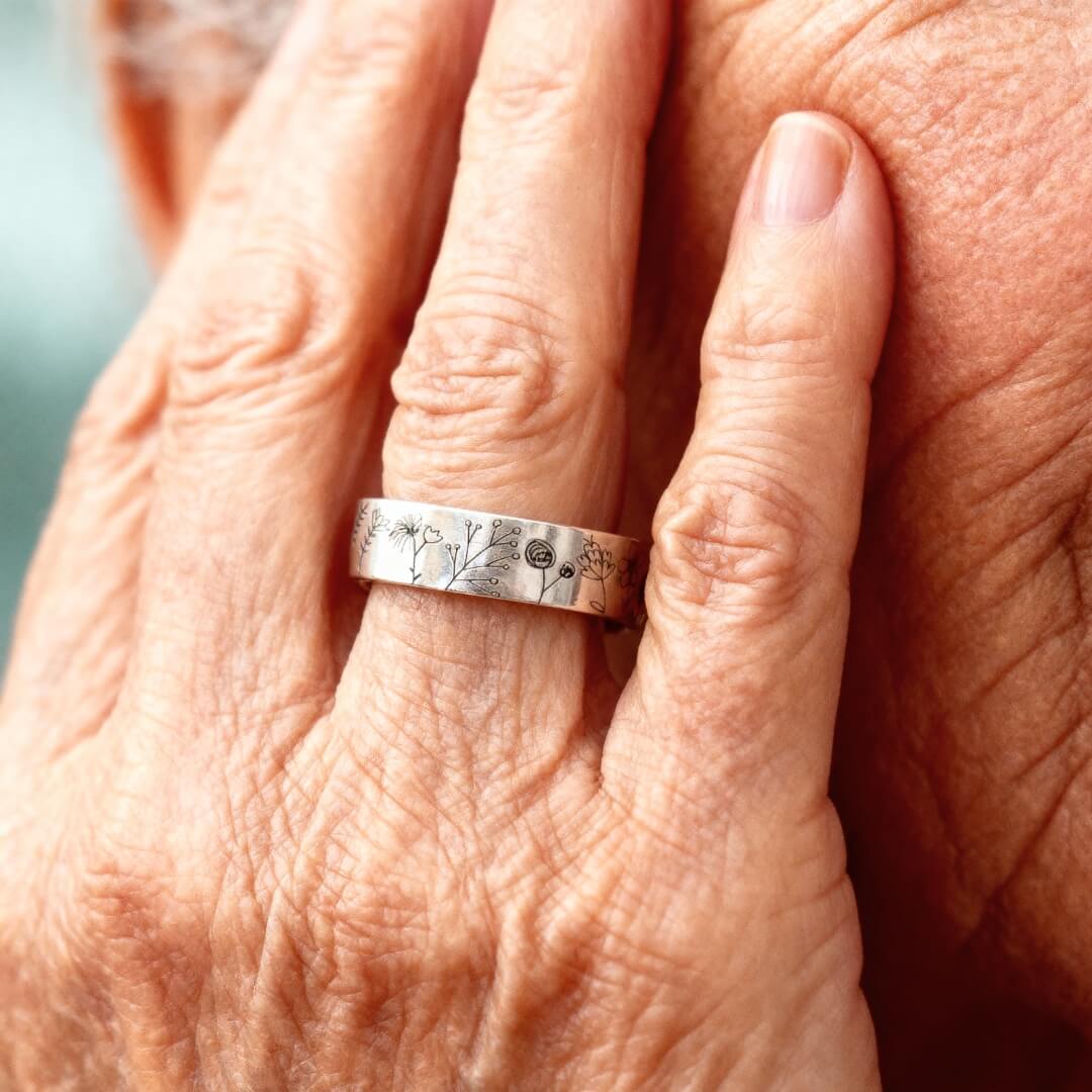 Wildflower Engraved Silver Band Ring Susan Rose Jewelry